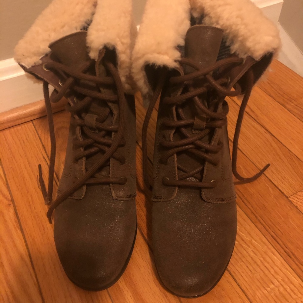 UGG Zea Shearling Wedge Lace Up Boots